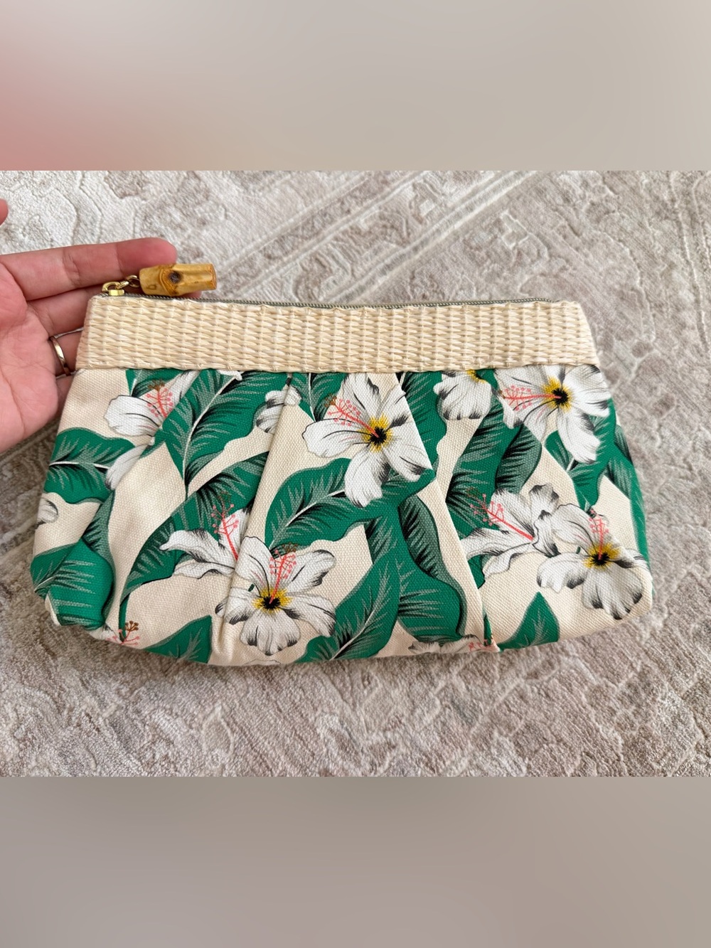 NEW Estée Lauder Tropical Floral Cosmetic Bag Bamboo Zipper Makeup Pouch